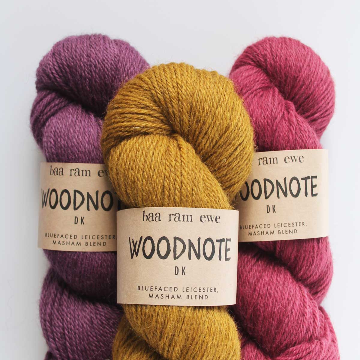 Woodnote DK: 34% Bluefaced Leicester, 33% Masham, 33% Merino