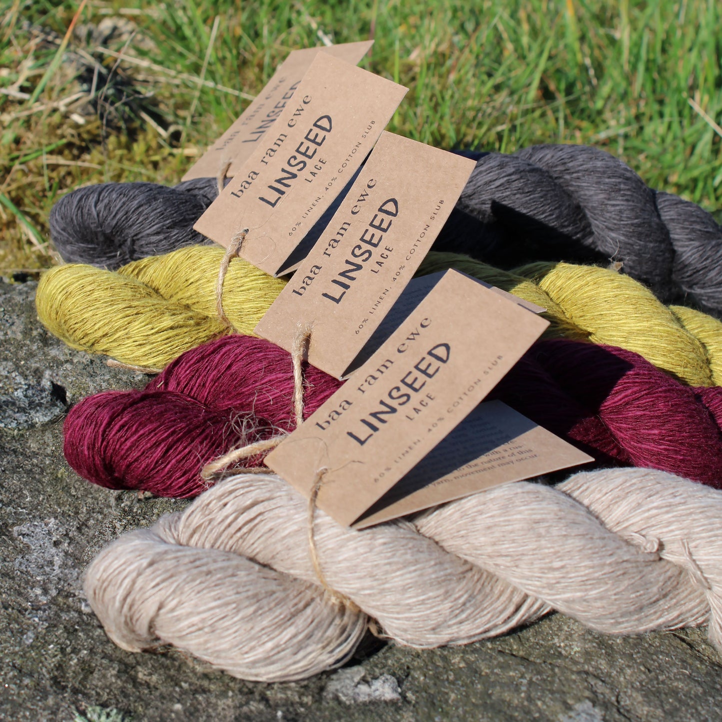 Linseed Pack of 5: 60% Linen 40% Cotton Hand Knitting Yarn 50g Hank