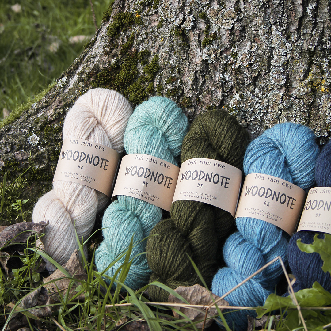 Woodnote DK: 34% Bluefaced Leicester, 33% Masham, 33% Merino