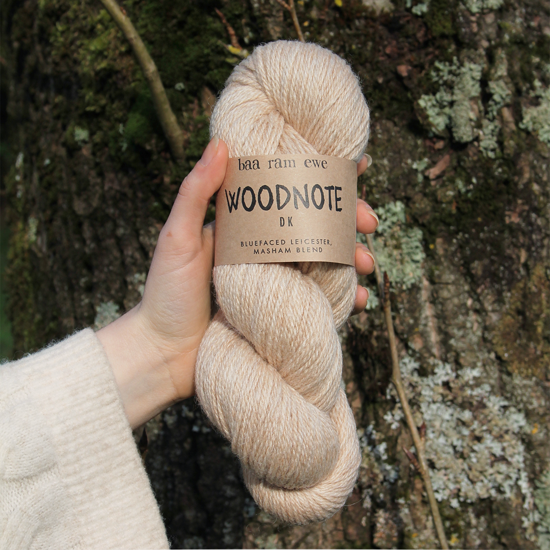 Woodnote DK: 34% Bluefaced Leicester, 33% Masham, 33% Merino