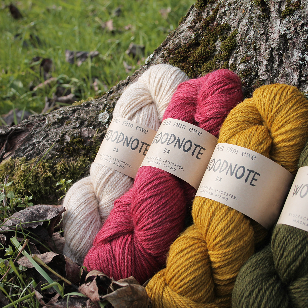Woodnote DK Pack Of 5: 34% Bluefaced Leicester, 33% Masham, 33% Merino Hand Knitting Wool 100g Hank
