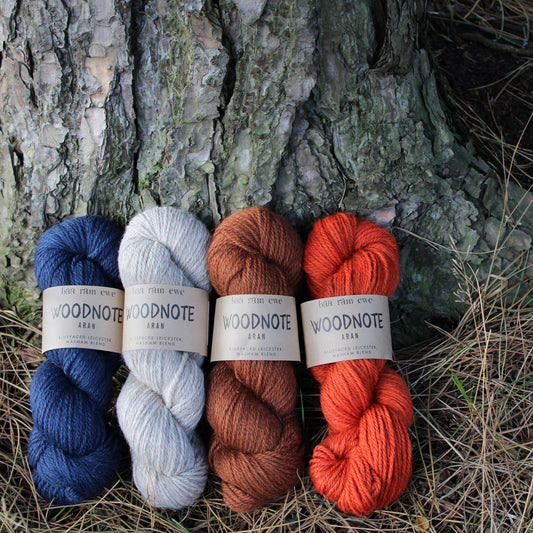 Woodnote Aran: 34% Bluefaced Leicester, 33% Masham, 33% Merino Hand Knitting Wool 100g Hank